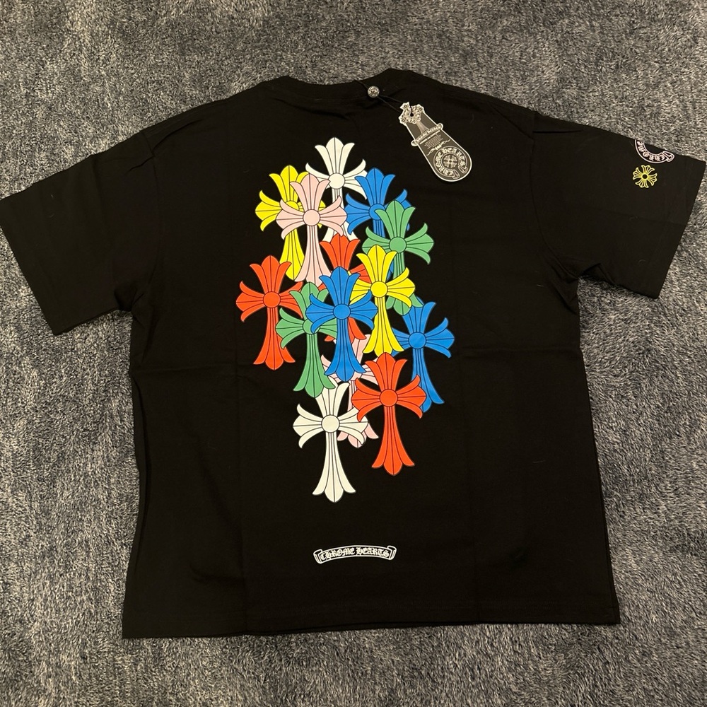Chrome Hearts Black Tee with Multicolor Crosses